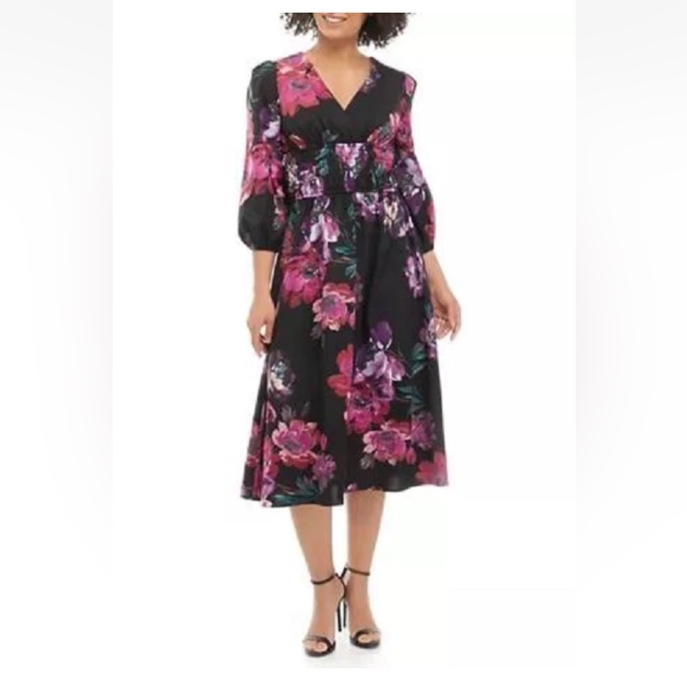 Danny & Nicole Black and Pink Dark Floral Dress size 10 NWOT